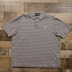 Polo Ralph Lauren Polo Shirt Men’s XL Gray Navy Stripe Custom Slim Fit FAIR